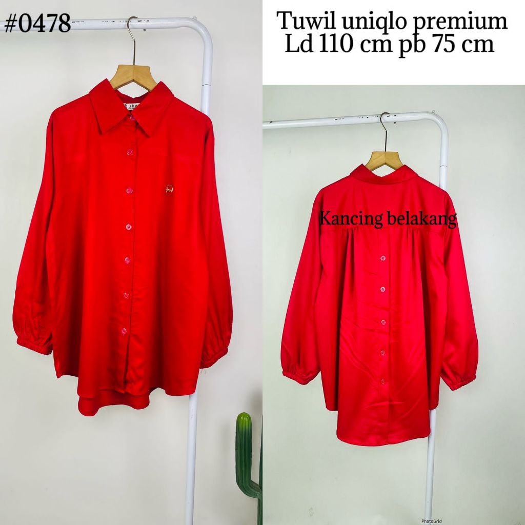 SKM Dubai - Kemeja Wanita Merah Katun Tuwil Premium / Blouse Wanita