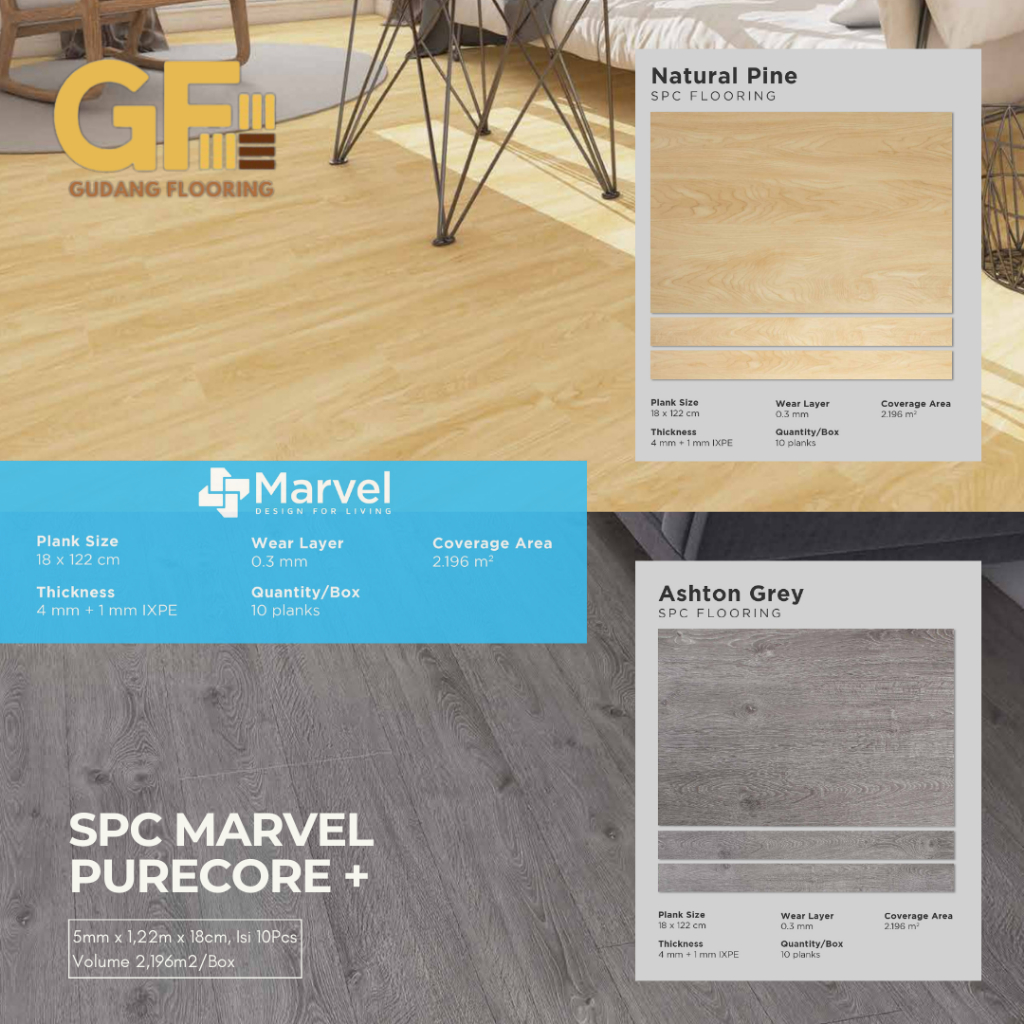 VINYL SPC MARVEL PURECORE + | Lantai Vinyl SPC 5mm | Vinyl SPC Flooring Berkualitas
