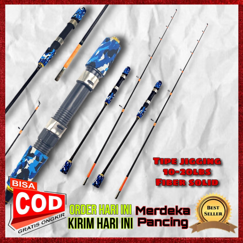 satu set joran pancing jigging benjiro bawal 10-20lbs fiber solid 165 180cm + rell komodo termurah