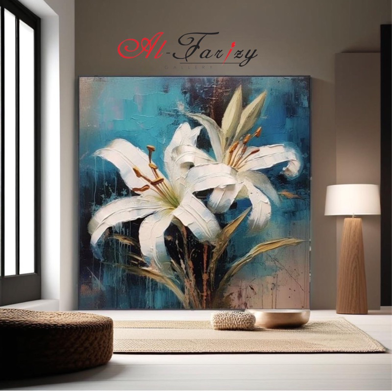 Lukisan bunga Lily Putih Hiasan Dinding Dekorasi Dinding Lukisan Aesthetic Lukisan Unik Minimalis