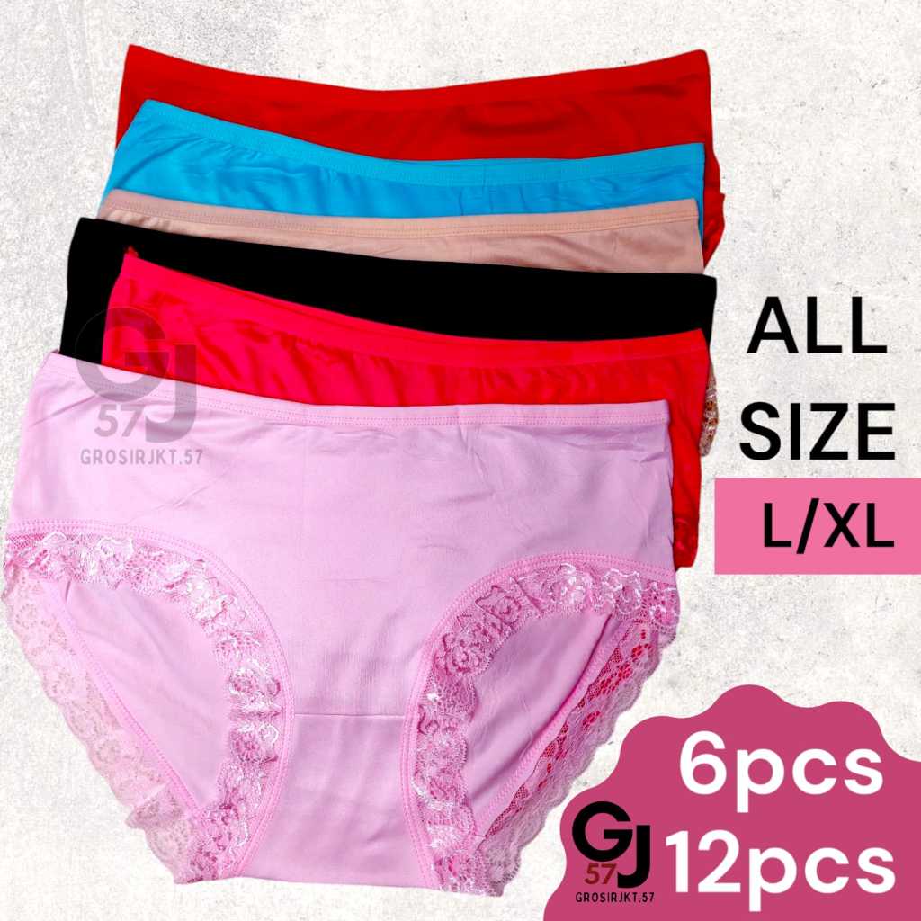 6pcs Celana Dalam Wanita Renda L to XL CD Wanita Sexy Elastis Grosir 6pcs 12pcs