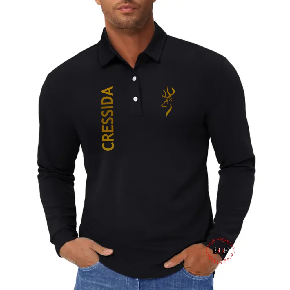 Haye Fashion - Shirt Unisex Polo Lengan Panjang Kresida Text  Gold Kaos Kerah Polo Seragam Baju Sant