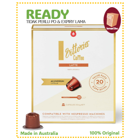 

Vittoria Coffee Latte 100% Arabica Nespresso Compatible Aluminium Coffee Capsules - 20 Pods/Kapsil Kopi Nespresso - 100% ORIGINAL Australia