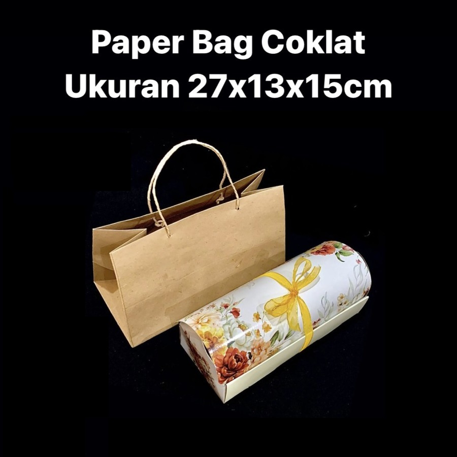 

( 10 pcs )Paperbag Hampers Roll Cake Tas Coklat Polos 27x13x15 cm Packaging Bolu Gulung