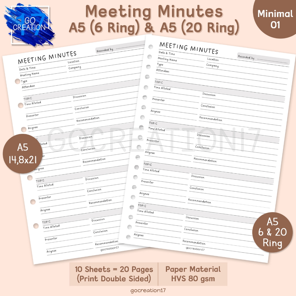 

Buku Planner Kertas Isi Binder Meeting Minutes Simple Minimalis A5