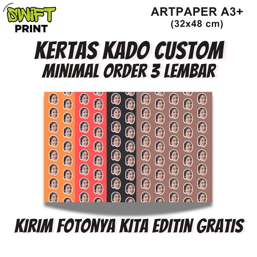 

Kertas Kado Custom Wajah Foto Nama Wrapping Paper Custom Murah