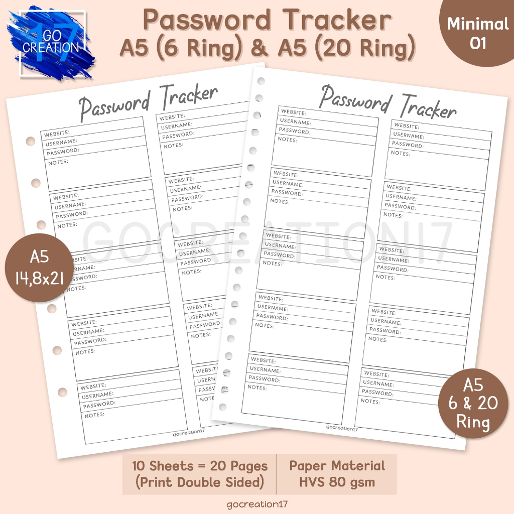 

Buku Planner Kertas Isi Binder Password Tracker Simple Minimalis A5