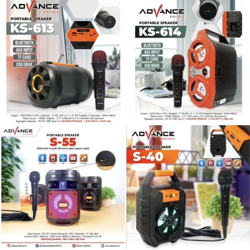 Speaker Bluetooth Advance Karaoke KS 613/KS 614/S 55 Dan S 40 V2