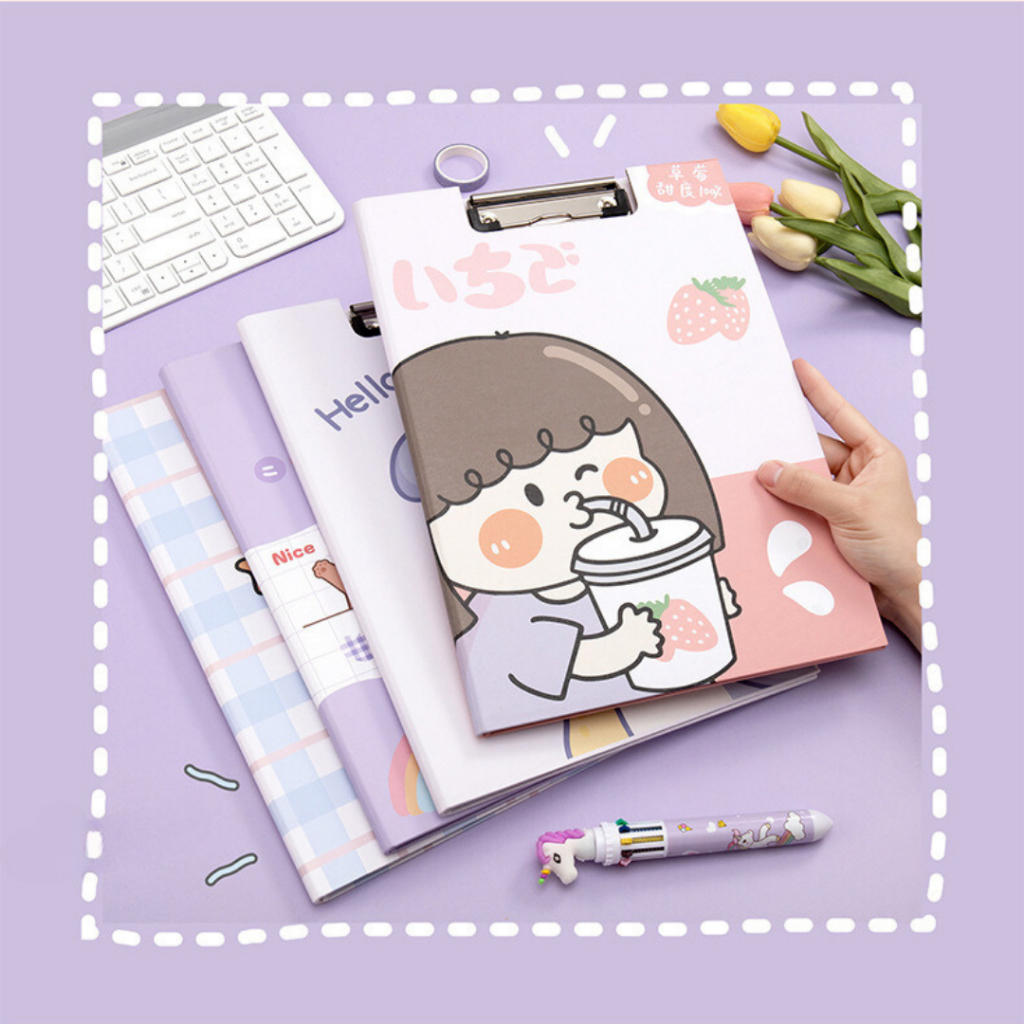 GOJI Papan Ujian Buka Tutup Papan Jalan Cover Motif Cartoon Cute A4 Lucu Aesthetik Clipboard Estetik