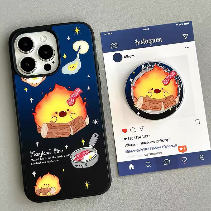casing hp apple  12, 13, 14, 15, 16 pro max popsocket calcifer howl’s moving castle ghibli totoro  m