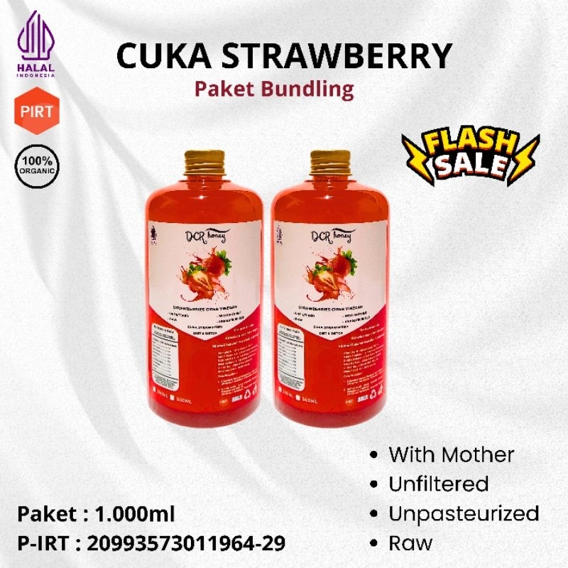 

Cuka Strawberry 1.000 ml Sari Strawberry Cuka Strawberry Organik Original Asli Cider Vinegar With Mother - DCR Honey