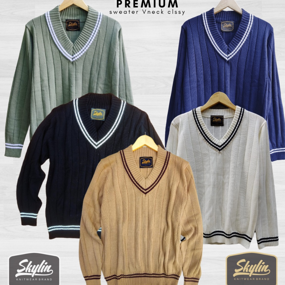 Vneck Classy Long sleeve SKYLIN  Sweater Vneck Pria Wanita