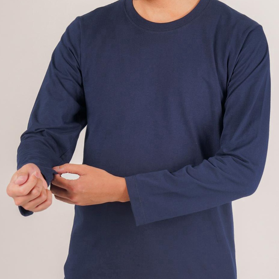 Mako Kaos Shirt Pria Polos Lengan Panjang Round Neck Katun Reguler Fit Outlet Shopee
