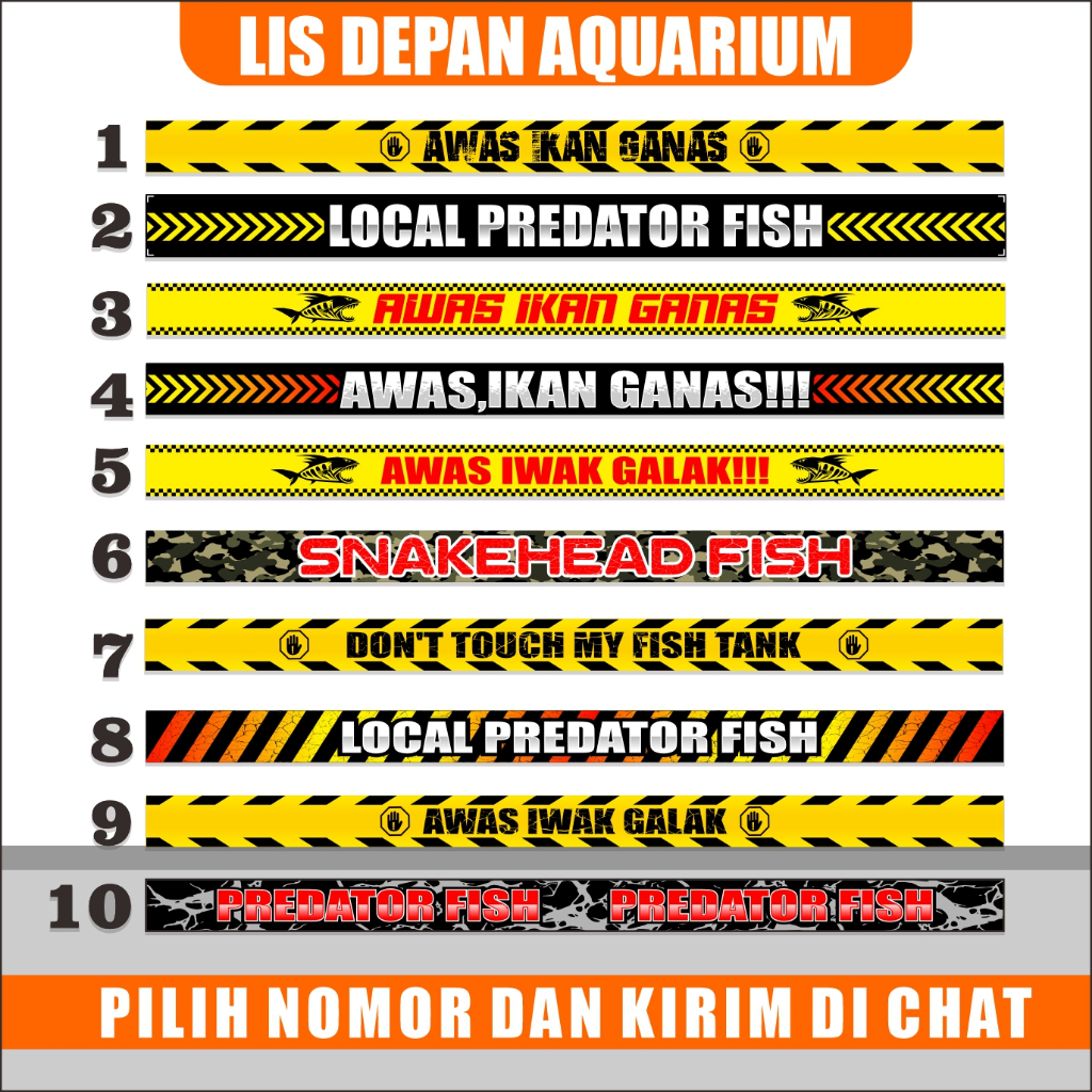 sticker skotlet lis aquarium hiasan aquarium kaca depan custome desain awas iwak galak