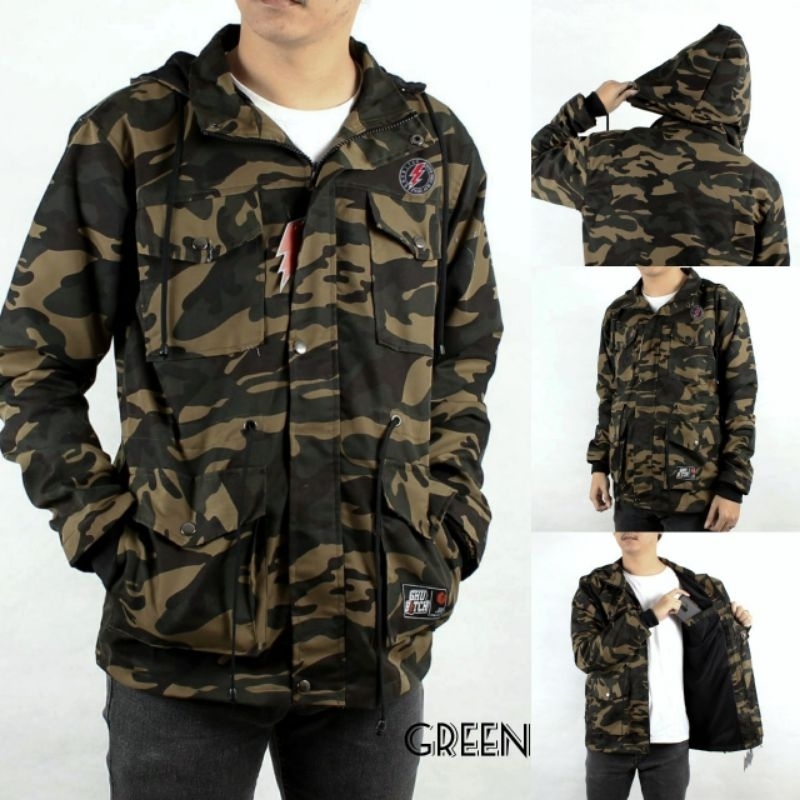 Jaket Parka Loreng US Army Jaket Mantel Camo Komando Pasukan Pertempuran Gaya Klasik Elegan Army Loo