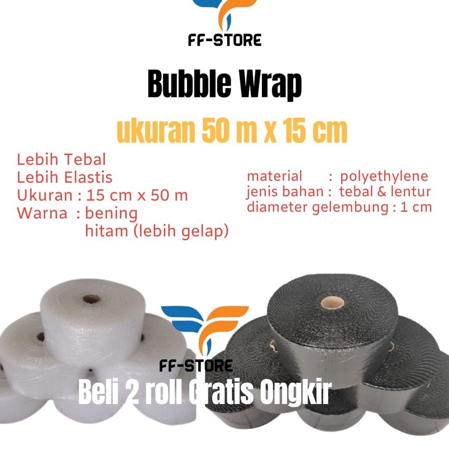 

KP8 5Mx15CM Bubble Wrap 15cm x 5M Hitam Bening Roll Meteran Bandung