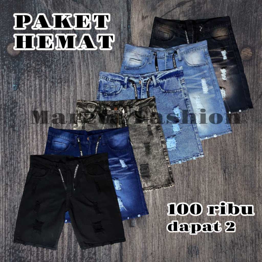 Paket Hemat 100 Ribu Dapat 2 PCS Celana Jeans Pendek Sobek Pria Dewasa Premium jeans pendek
