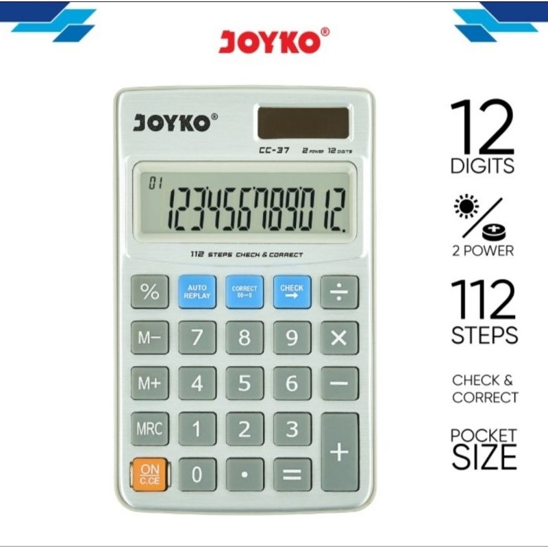 

Kalkulator Calculator Pocket Joyko CC-37 12 Digits Check Correct