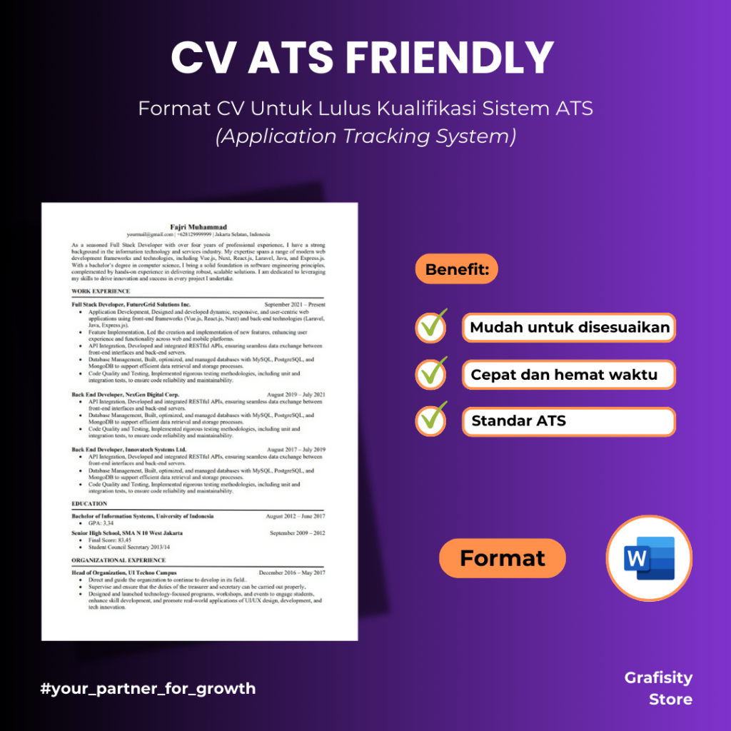 CV ATS FRIENDLY & SURAT LAMARAN KERJA (INDONESIA DAN INGGRIS)