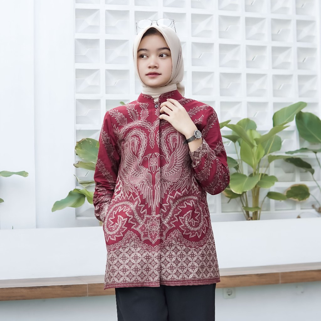 Riyanti Blouse Atasan Batik Premium Wanita Kerja Kantor Modern Kekinian Katun Lapis Furing Halus