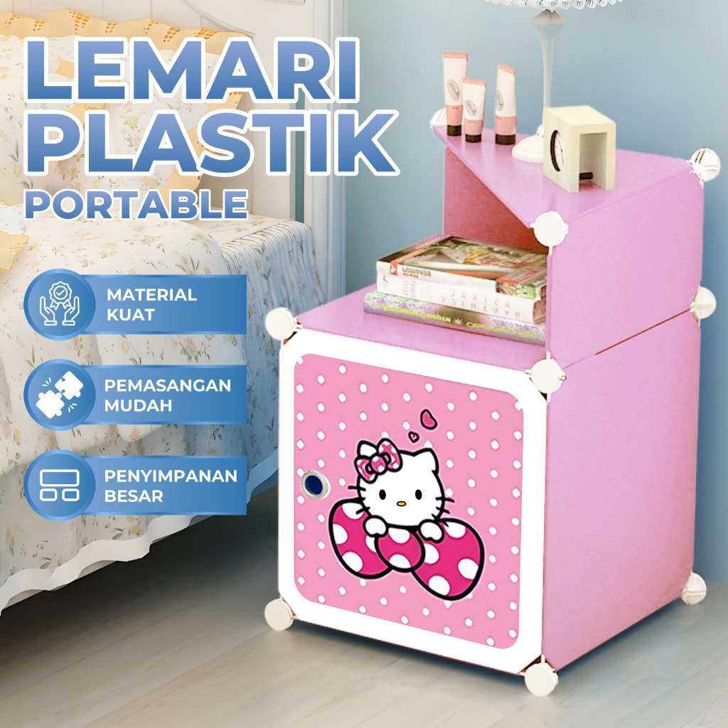 Free ongkir Lemari Portable Mini Import Karakter Lemari Plastik Sisi Ranjang Lemari Plastik Portable