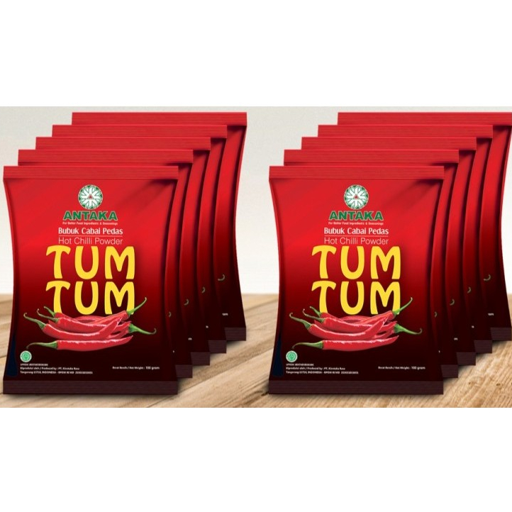 

(10pcs x 100gr) TUMTUM Bubuk Cabe 100% Murni Cabai Asli Antaka Tumtum Bubuk Tabur Cabai Kering Pedas