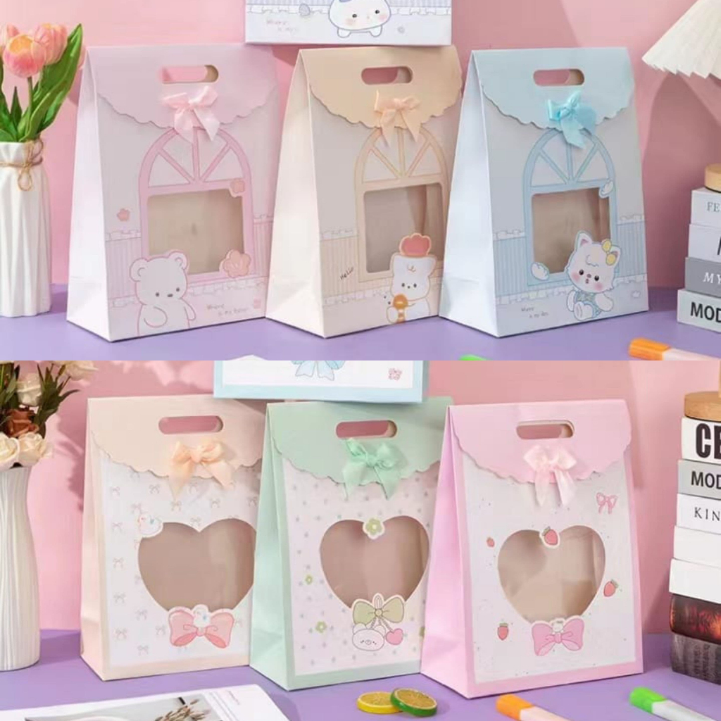

Paper Bag Pita Window Transparan Premium Bahan Tebal Vertikal / Goodie Bag / Hand Bag Warna Macaron Pastel