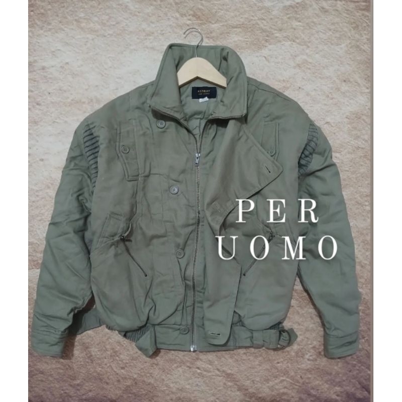 jaket rider PER UOMO bahan kanvad tebal keren bekas/second/preloved