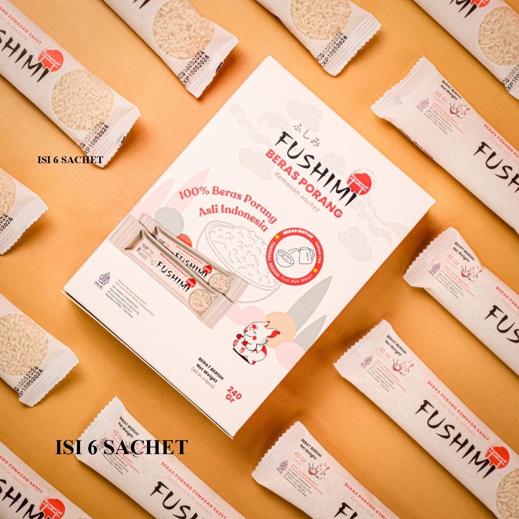 

FUSHIMI BERAS PORANG KUALITAS PREMIUM SACHET BOX 40GR/PCS ISI 6PCS I shirataki, porang
