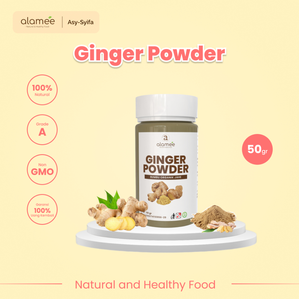 

ALAMEE Ginger Seasoning Powder Jahe Putih Bubuk Minuman Herbal Bumbu Masakan Dapur Instan 50g