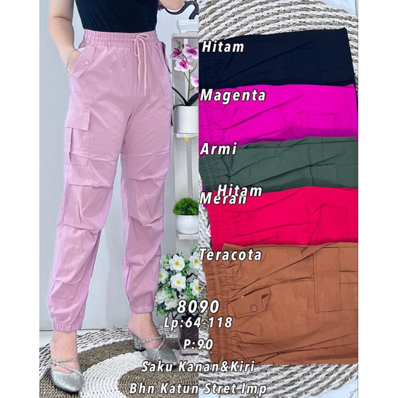 vii 8090 NEW ARRIVALL  Celana Joger Cargo Import Bangkok Pinggang Full Karet Katun Stretch Premium