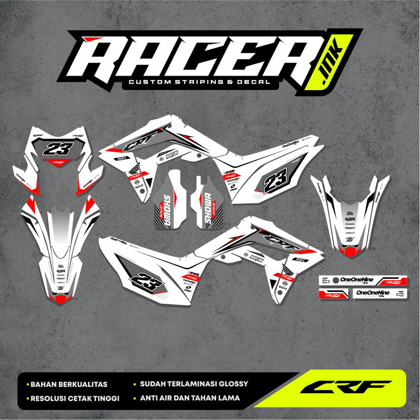 DECAL HONDA CRF 150 L FULLBODY PUTIH HOLOGRAM GLOSSY DOFF BY RACER INK