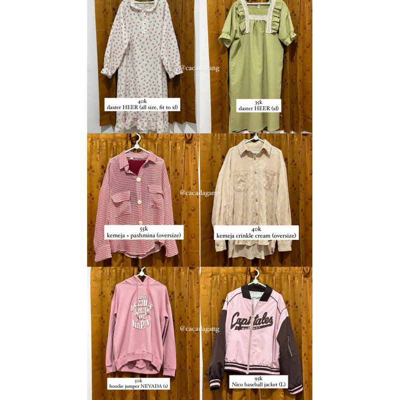 PRELOVED daster HEER, kemeja, hoodie NEVADA, baseball jacket wanita