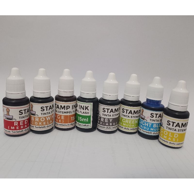 

Tinta Stempel FLASH Semua Warna Kemasan Botol 15ml | untuk stempel kebahan kertas