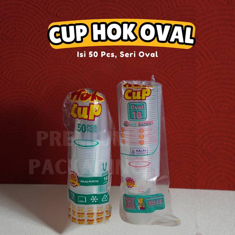 [ISI 50 PCS] Gelas Cup Plastik HOK Oval 14oz 16oz Bening / Cup Gelas Plastik Pop Ice Es Teh Jumbo TE