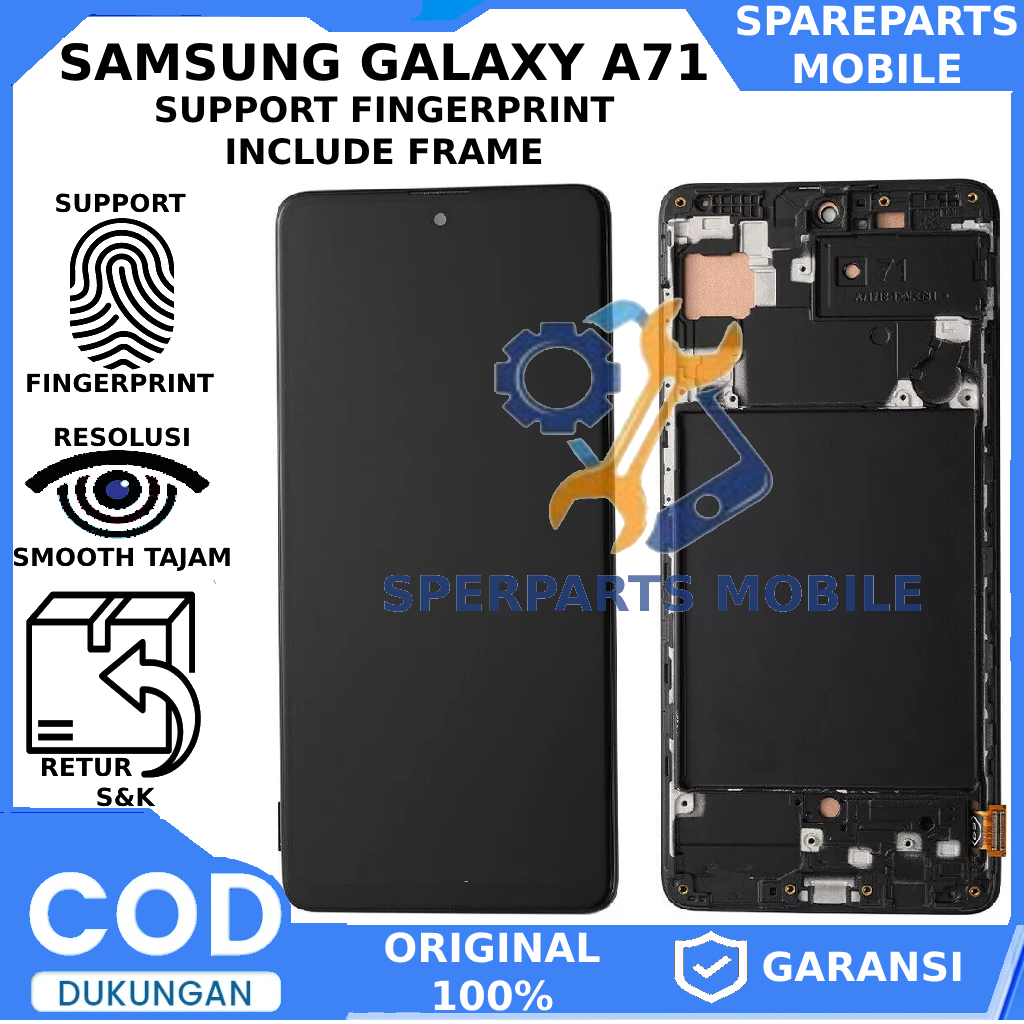 LCD TOUCHSCREEN SAMSUNG GALAXY A71 ORIGINAL SUPPORT FINGERPRINT INCLUDE FRAME GARANSI