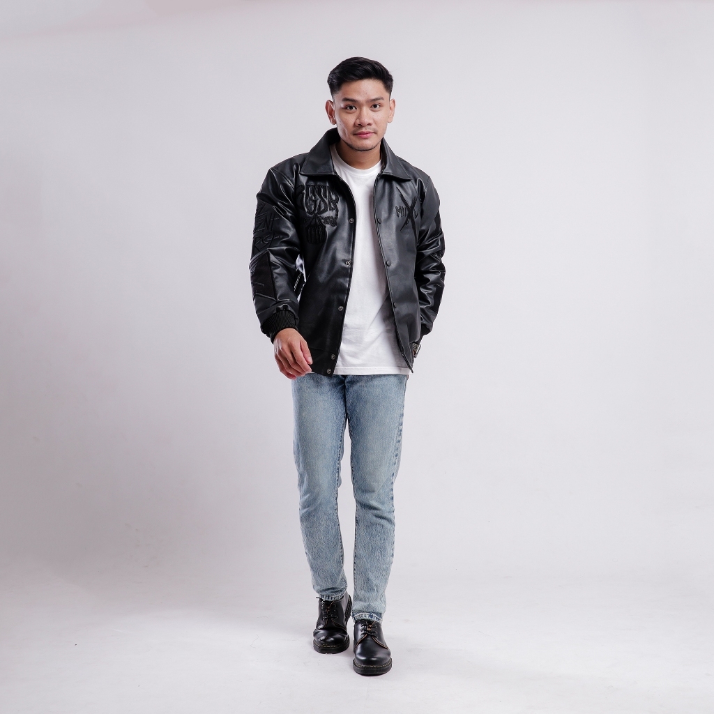 JAKET KULIT FULL BLACK BORDIR JAKET SEMI KULIT FULL BORDIR UNISEX