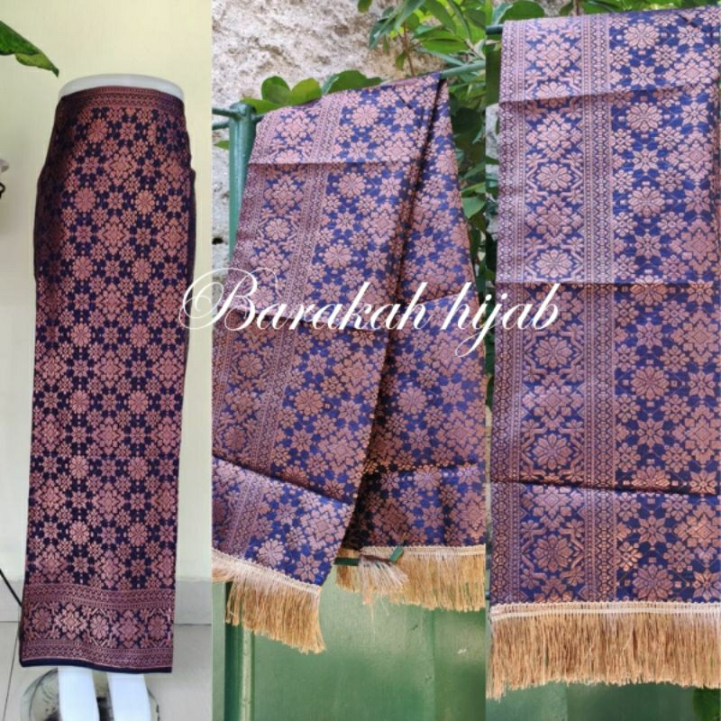 Satu Set Rok Songket Selendang segiempat glamor Ciput Cardigan Outer Bawahan Model Tradisional Tenun