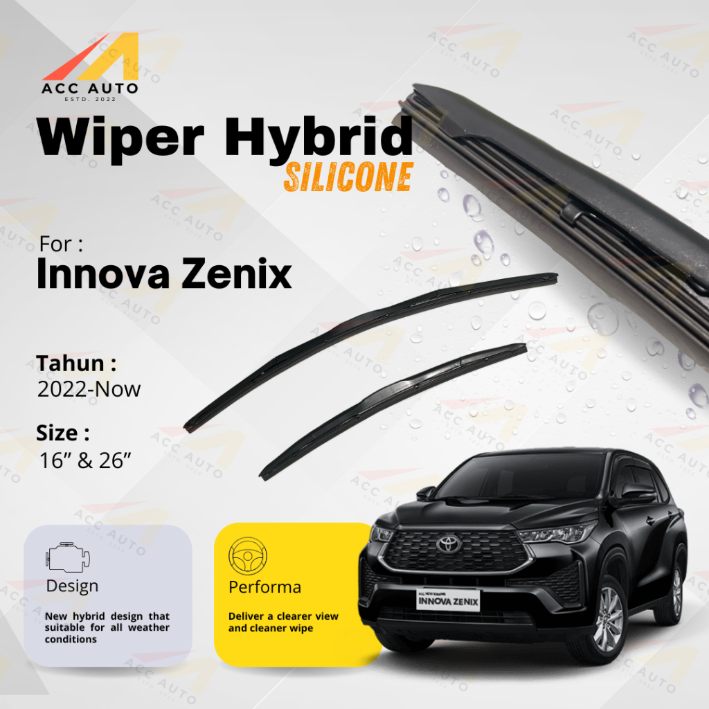 Wiper Hybrid / Wiper Frameless Mobil Toyota Innova Zenix Karet Kaca Silicon Hybrid