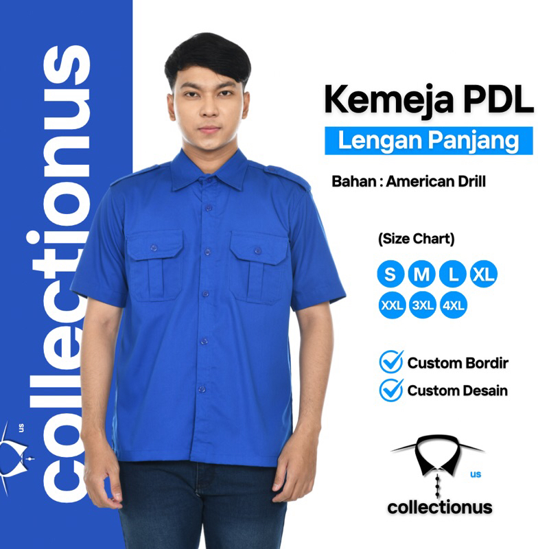 Baju Kemeja PDL Biru Blue Lengan Pendek Seragam Kerja Dinas Lapangan Outdoor Komunitas Custom Sekola