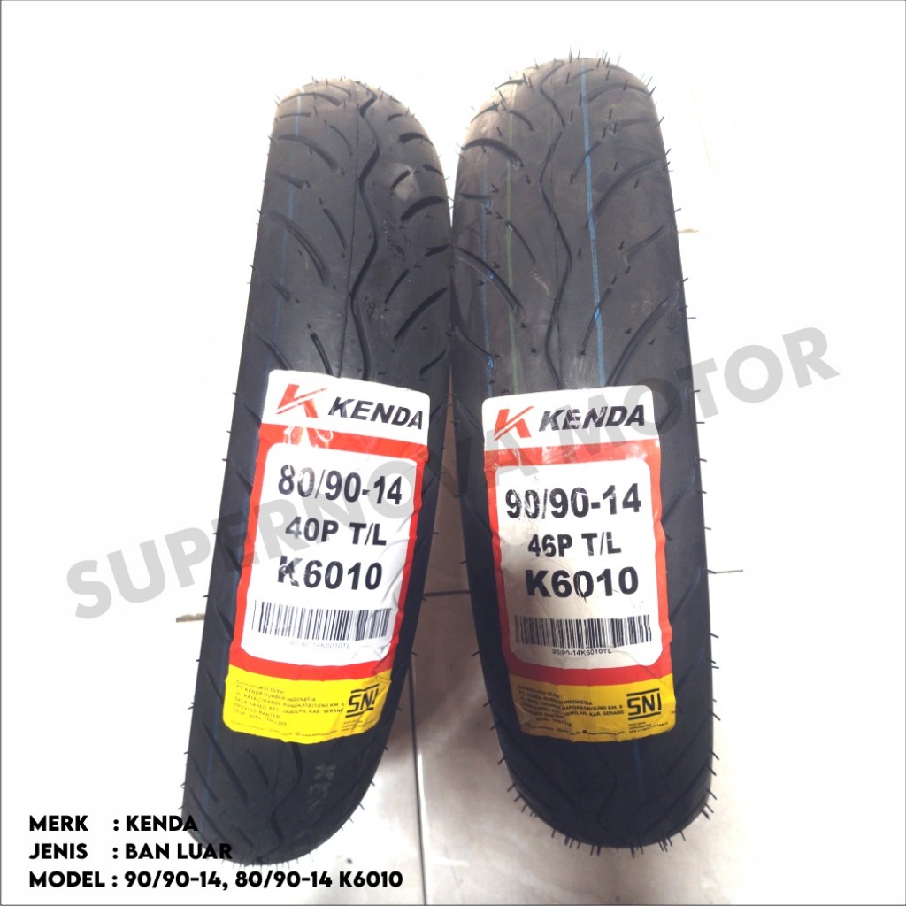 BAN LUAR KENDA 80/90, 90/90 RING 14 TYPE K6010 TUBELESS