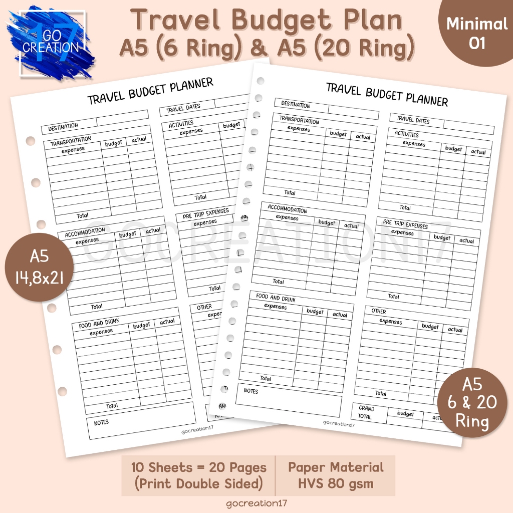 

Buku Planner Kertas Isi Binder Travel Budget Plan Simple Minimalis A5