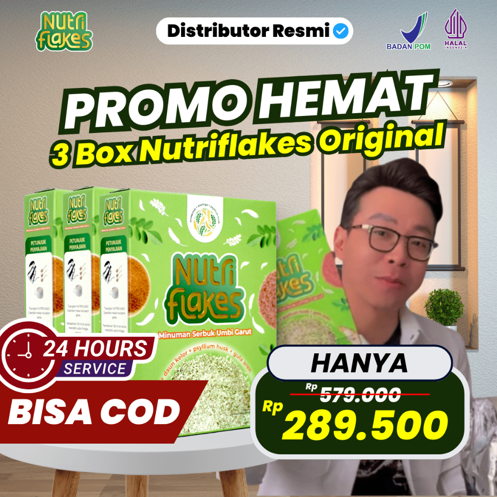 

Promo Hemat 3 Box Nutriflakes Original Asli Sereal Umbi Garut Untuk Asam Lambung BPOM Halal COD