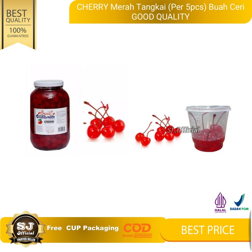 

CHERRY Merah Tangkai (Per 5pcs) Buah Ceri GOOD QUALITY - FREE CUP Packaging