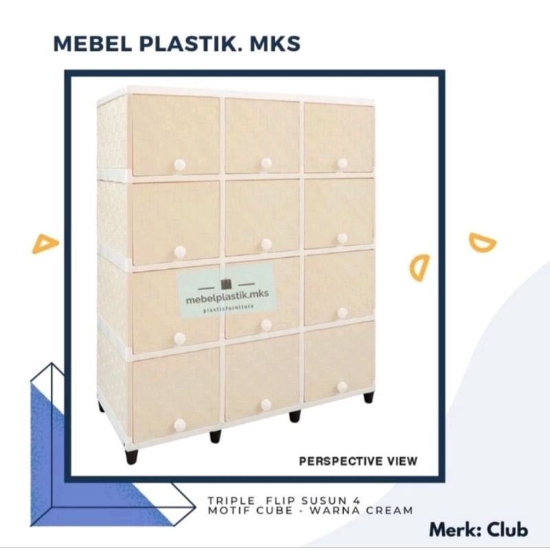Lemari Laci Plastik Club Flip Triple Buka Tutup Susun 4/ Laci Susun/ Rak TV/ Meja TV