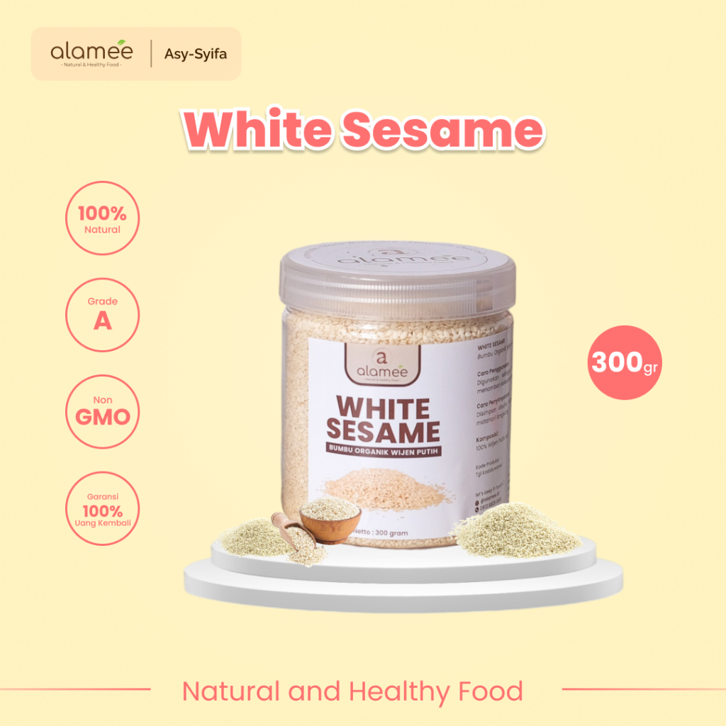 

ALAMEE Wijen Putih White Sesame Seed Bumbu Dapur Organik Masak Rempah Tanpa Campuran Seasoning 300g