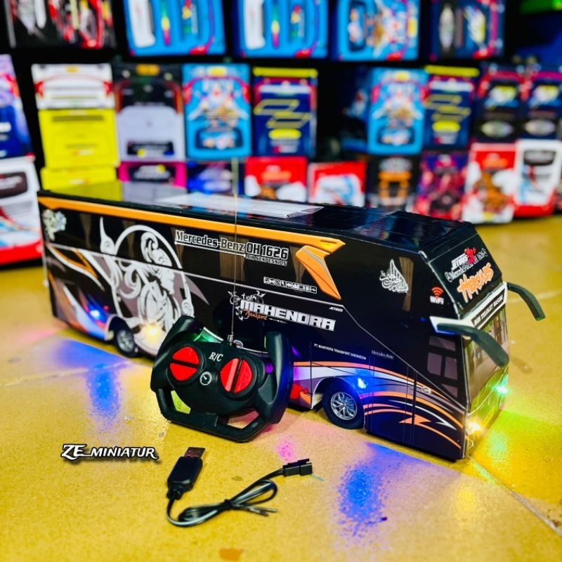 miniatur bus telolet basuri, bus remote control, ful lampu