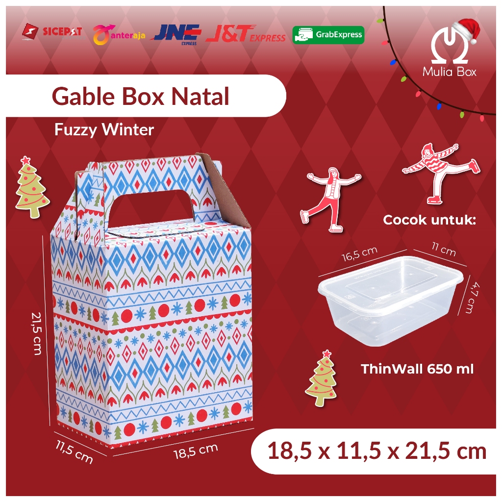 

Dus Natal Christmas Box Gable Jinjing 18,5 x 11,5 x 21,5 cm (BUNDLE 5 PCS) Fuzzy Winter / Corrugated Box Packaging Die Cut Hampers Kado Hadiah