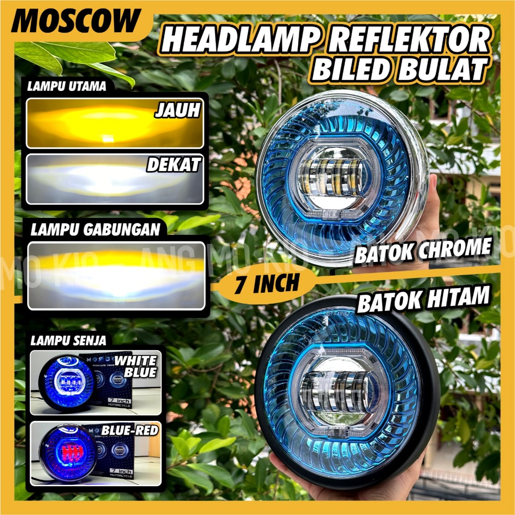 Lampu Reflektor Depan Biled Set Batok CB 7 Inch Megapro Scorpio Lampu Projector LED 7 inchi 4 Mata L