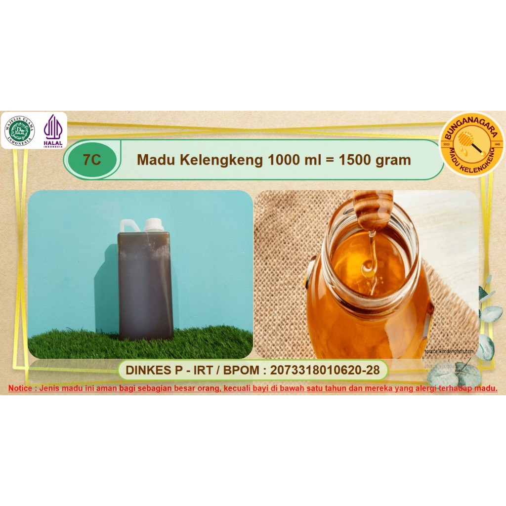 

MADU KELENGKENG ASLI HUTAN ALAM INDONESIA 1 L | 1000 ML 1500 GRAM BUNGANAGARA PURE HONEY